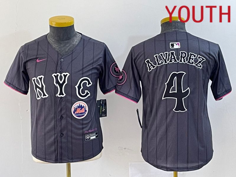 Youth New York Mets #4 Alyarez Black City Edition 2024 Nike MLB Jersey style 4->youth mlb jersey->Youth Jersey